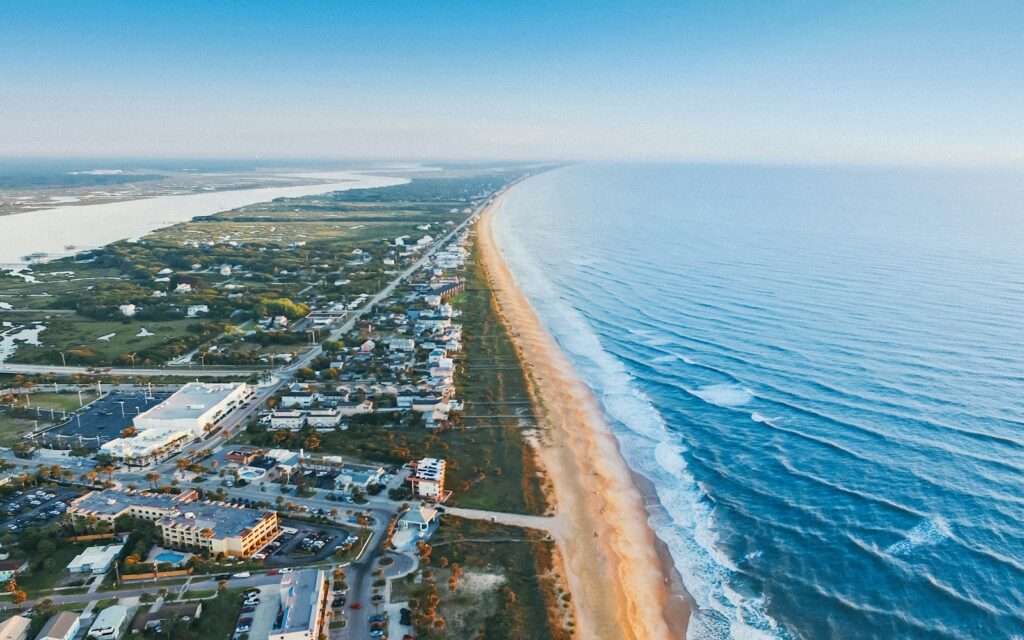 Aerial view of the Atlantic shoreline at St. Augustine, Florida