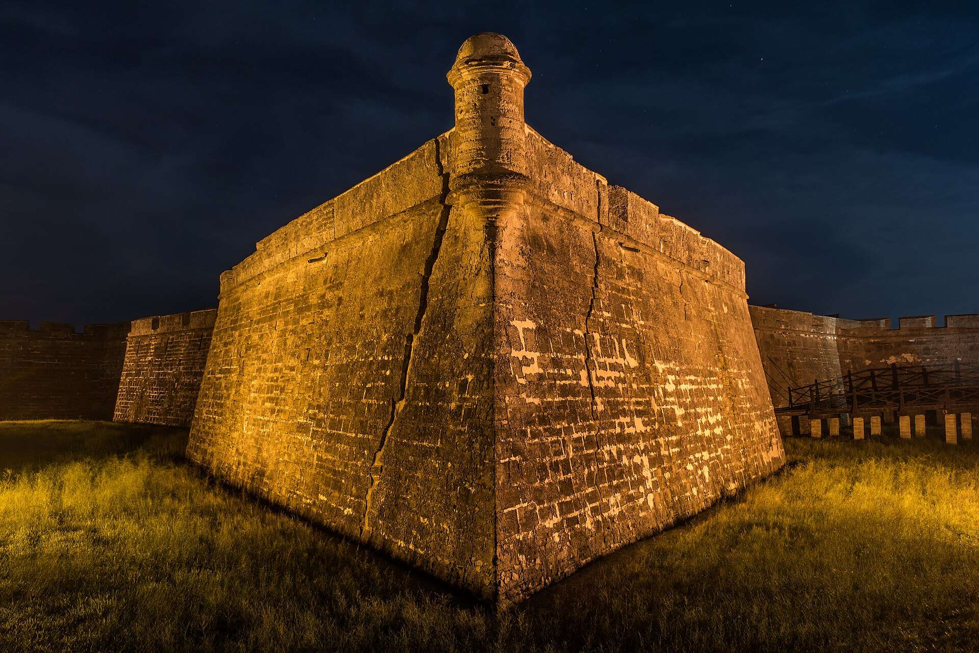 The San Pablo bastion of the Castillo de San Marcos at night